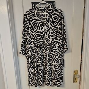 NWT Rachel Zoe Black and White Patterned Women's Faux Wrap Dress. Size L.